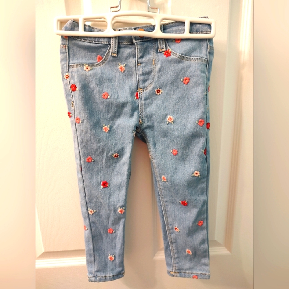 True Craft Skinny Jeans With Embroidered Flowers Girls Size 3T